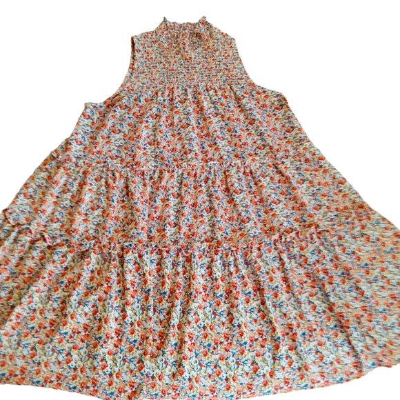 1XL  Smocked Tiered Floral Sleeveless Midi Dress Super comfortable and stretchy - Picture 3 of 8